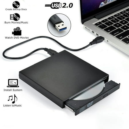 Slim External USB 2.0 DVD RW CD Drive Reader Player For Laptop PC