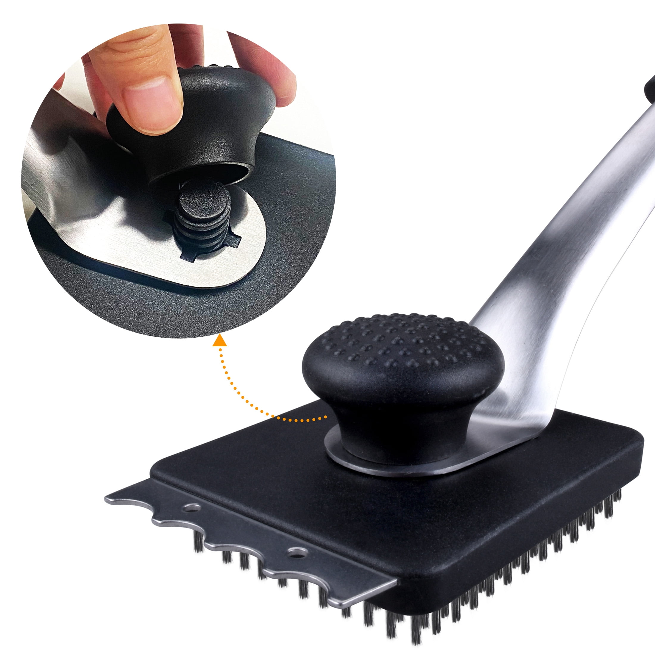 BBQ Grill Brush for Grate Cleaning with 2 Extra Replacement Heads, Stainless Steel Hand - Brand-Man Grills