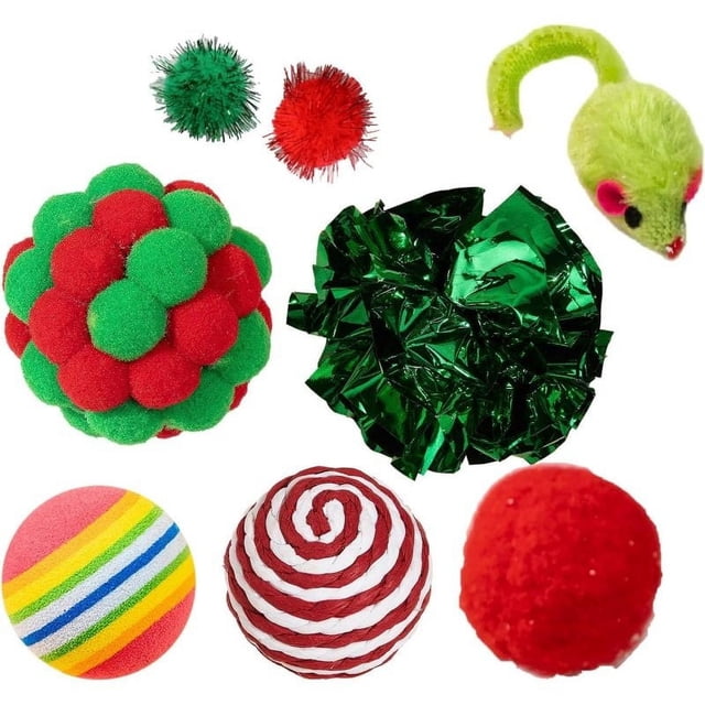Juego de juguetes de 8 Uds., juguetes interactivos para gatos y gatitos para interiores, pelota peluda, los gatos alivian el estrés por sí mismos, juego de juguetes para gatos con ratón