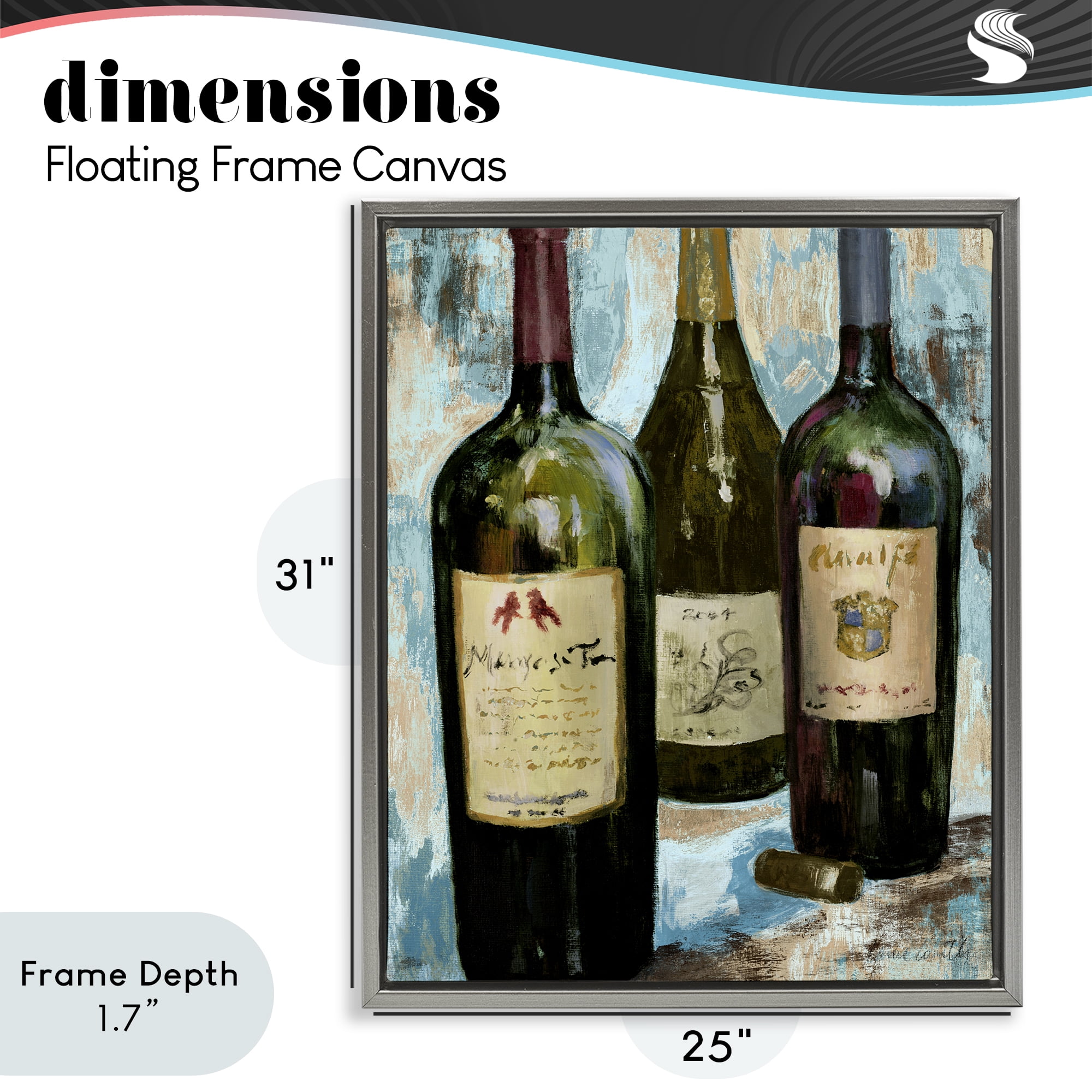 Stupell Industries Labeled Wine Bottle Trio Gray Framed Floater Canvas Wall Art, design by Lanie Loreth