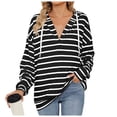 thumbnail image 1 of HNMKIU Brown Hoodie And Winter Drawstring Hooded Striped Long Sleeved Sweatshirt Top, 1 of 4