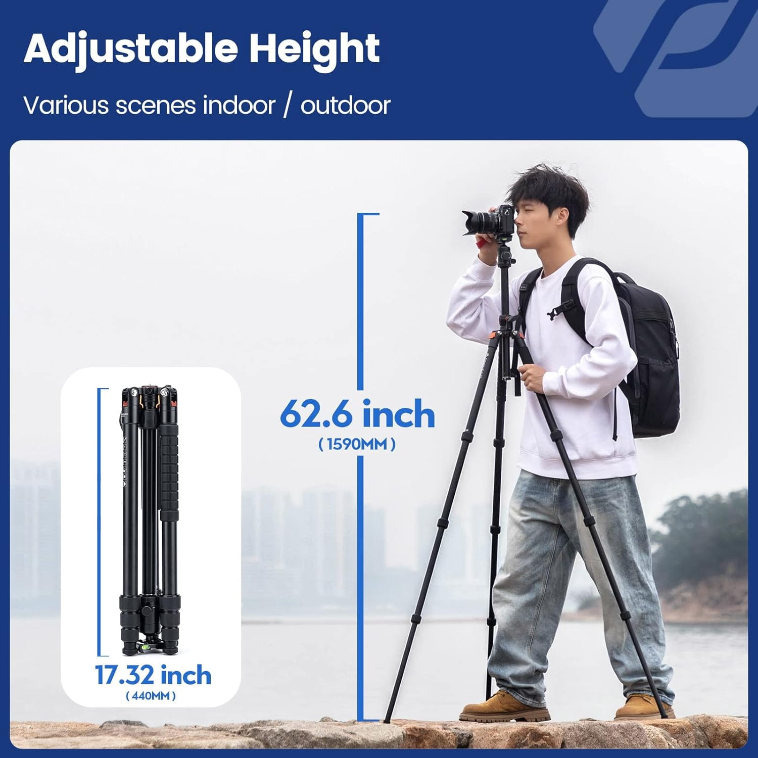 Fotopro X-Go HR Pro 62.6" Aluminum 2-in-1 Tripod and Monopod with Panoramic Ball Head, Heavy Duty Tripod Stand, 360° Horizontal Rotation, Multi Angle Center Column, Macro Shooting, Max Load 17.6 lbs