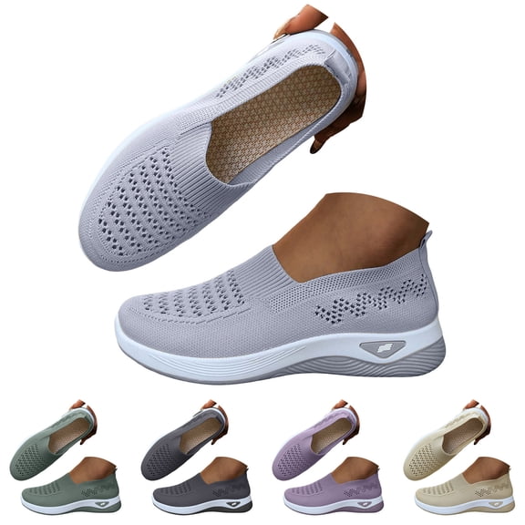 Dakaela Women's Orthopedic Walking Shoes Woven Breathable Womens Sneakers Lightweight Non-Slip Arch Support Slip on Shoes Size 6