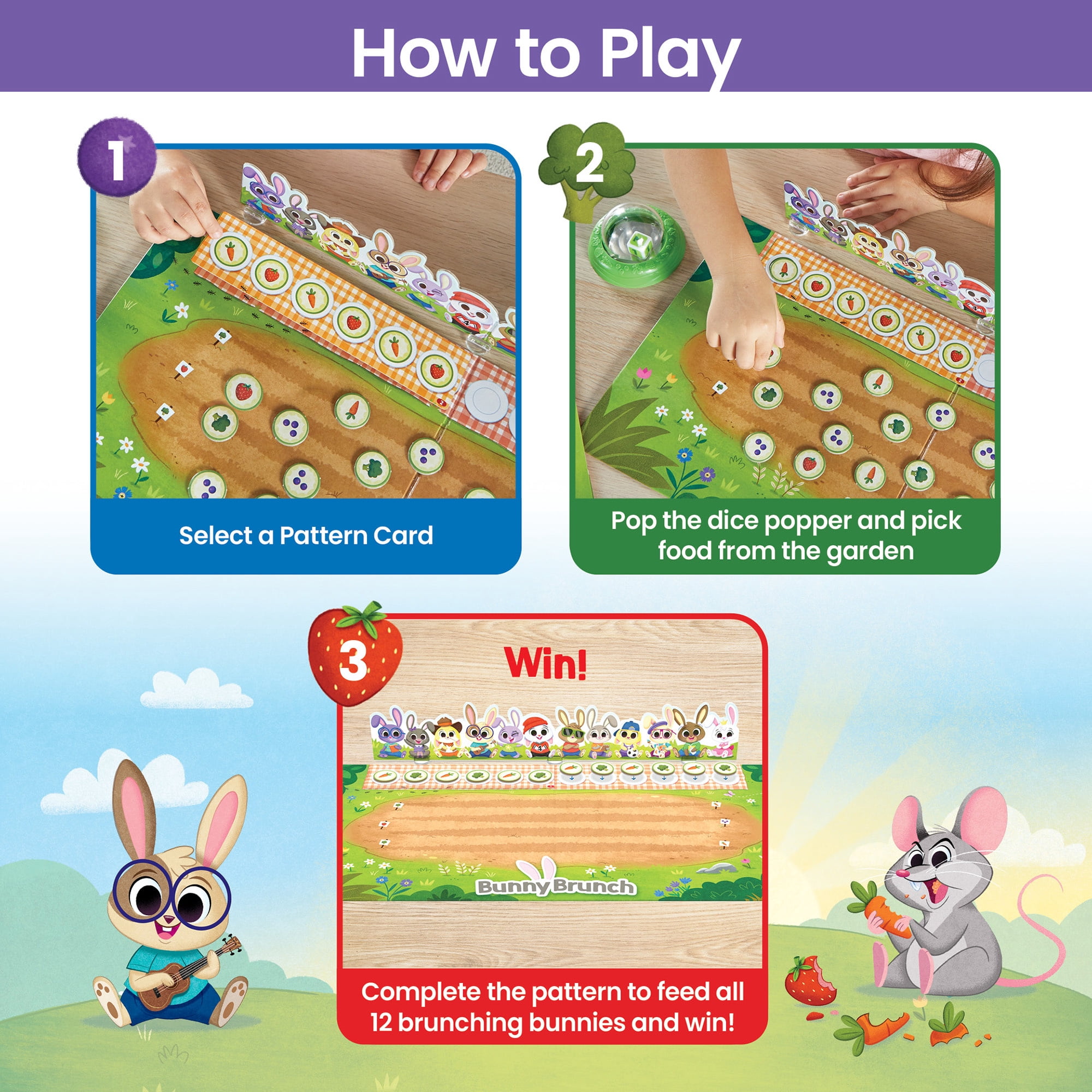 hand2mind Bunny Brunch Board Game, Pattern Game, Cooperative Board Game for Kids, Fun Math Games for Kids, Counting Game, Preschool Math Learning Games, Educational Board Games, Bunny Toys for Kids