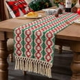 thumbnail image 1 of Nvzi Table Runner, Boho Table Runner Cotton Linen Table Decorations, Farmhouse Table Runners with Tassels for Bohemian Wedding Bridal Shower Rustic Home Dining Table Decor (Red/Argyle, 12x90), 1 of 5