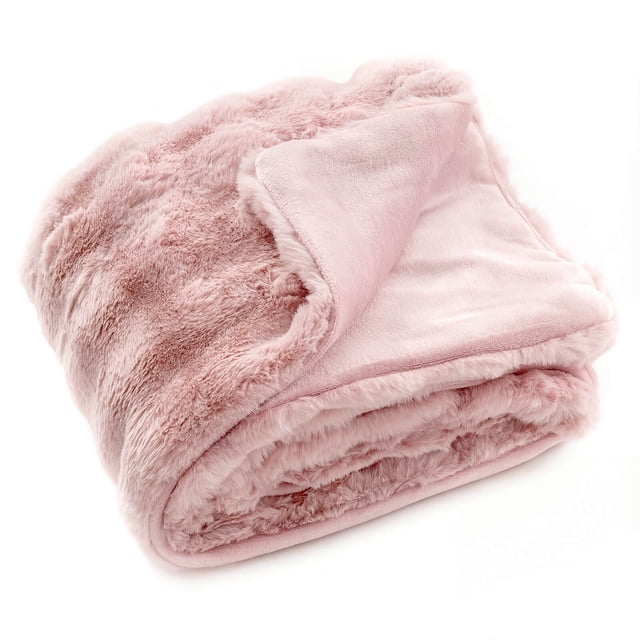 Costway 80" x 60" Bubble Faux Rabbit Fur Throw Blanket with 2-Sided Design for Winter Pink