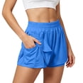 thumbnail image 3 of XIAOCHA Womens Solid Athletic Shorts Smocked High Waist Side Split Pocket Gym Bermudas, 3 of 8