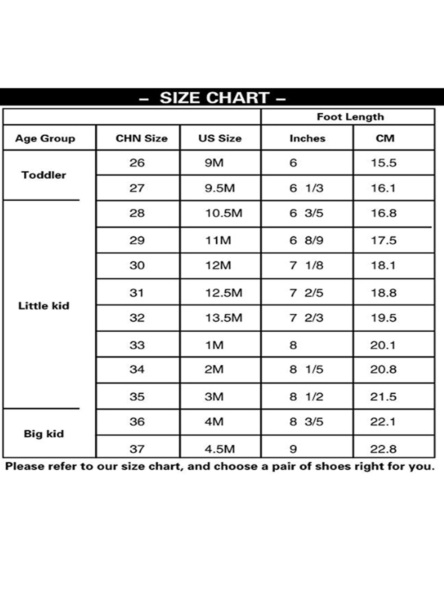 4 m us big kid size chart