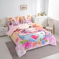 thumbnail image 3 of Homewish Cute Pink Axolotl 7-Piece Bedding Comforter Set for Children Boys Girls,Cartoon Floral Salamander King Bedding Sets,Dreamy Gradient Ombre Ultra Soft Bed Sheets,Microfiber Bedroom Decor, 3 of 8