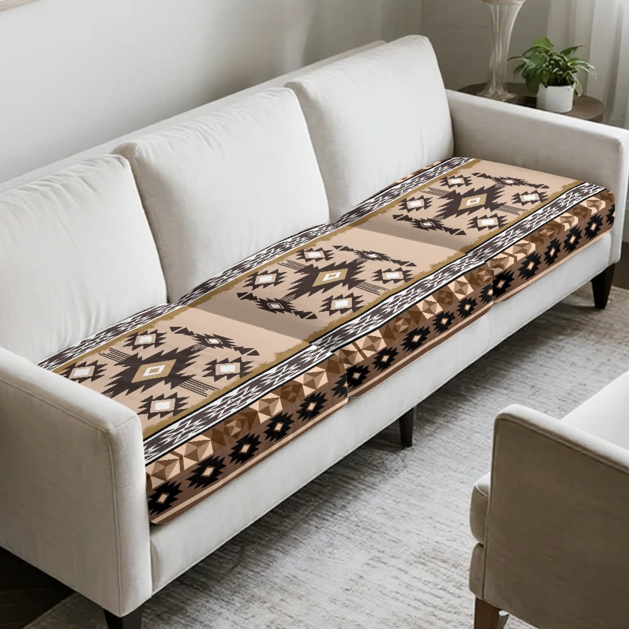 TSOVTHRID Aztec Tribal Geometric Print Couch Cushion Covers, Couch Cover Sofa Slipcover for Chair Cushions Washable Sofa Cushion Furniture Protector with Elastic Bottom, 24x24 Inch
