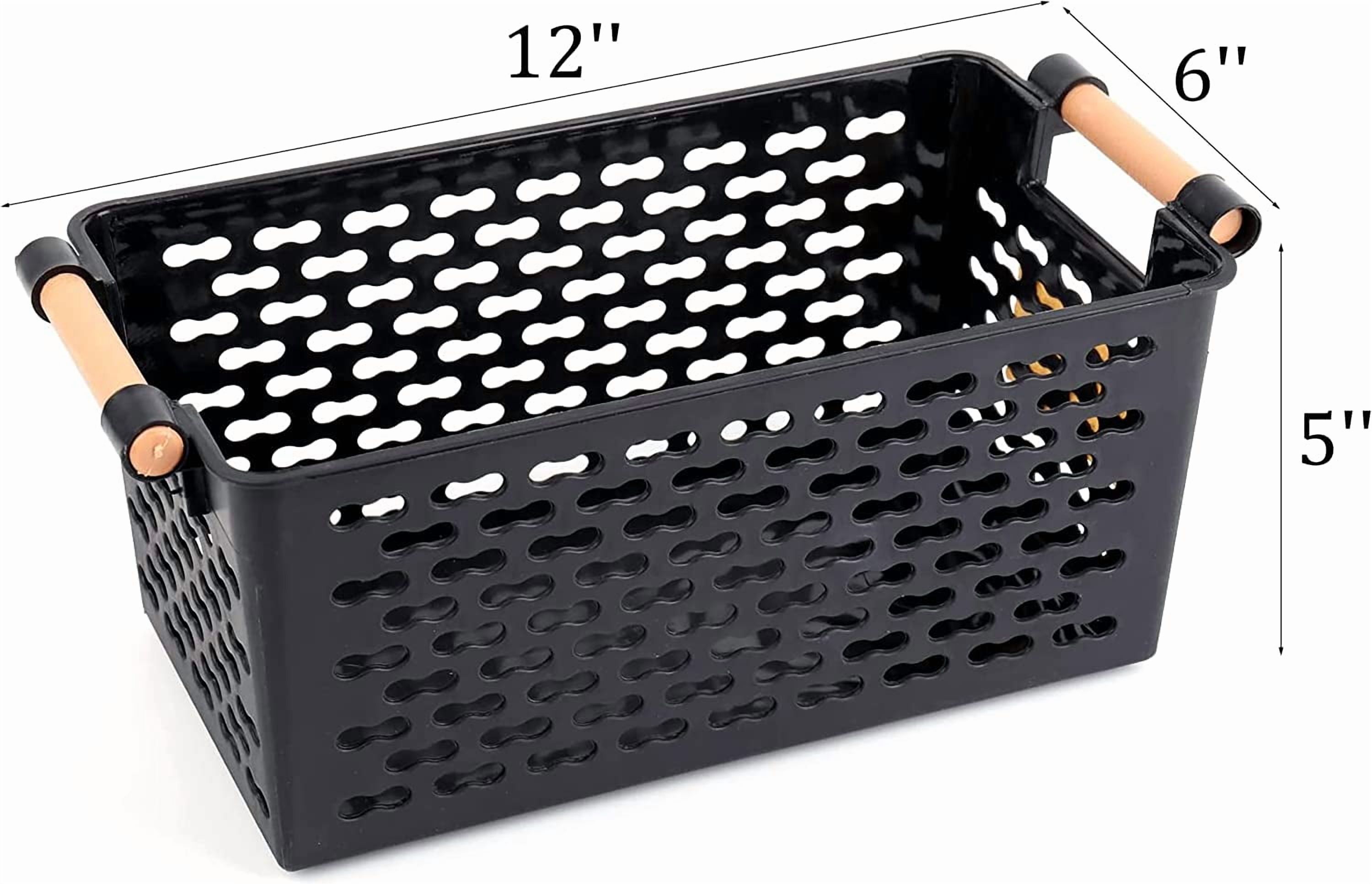 6 Pack Plastic Storage Basket, Black Basket Organizer Bin with Handles for Home Office Closet, 6 x 12 x 5 Inches