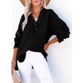 thumbnail image 2 of SMZ Linen Tops For Women Casual Button V Neck Long Sleeve Shirts Oversized Solid Blouses Tops, 2 of 5