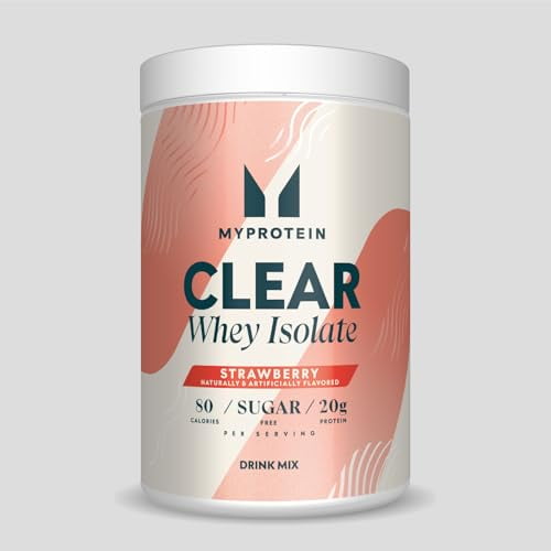 Myprotein Clear Whey Isolate Protein Powder, 1.9 lb (35 porciones) fresa, 20 g de proteína por porción, mezcla de bebida con sabor natural, bebida diaria para un rendimiento superior