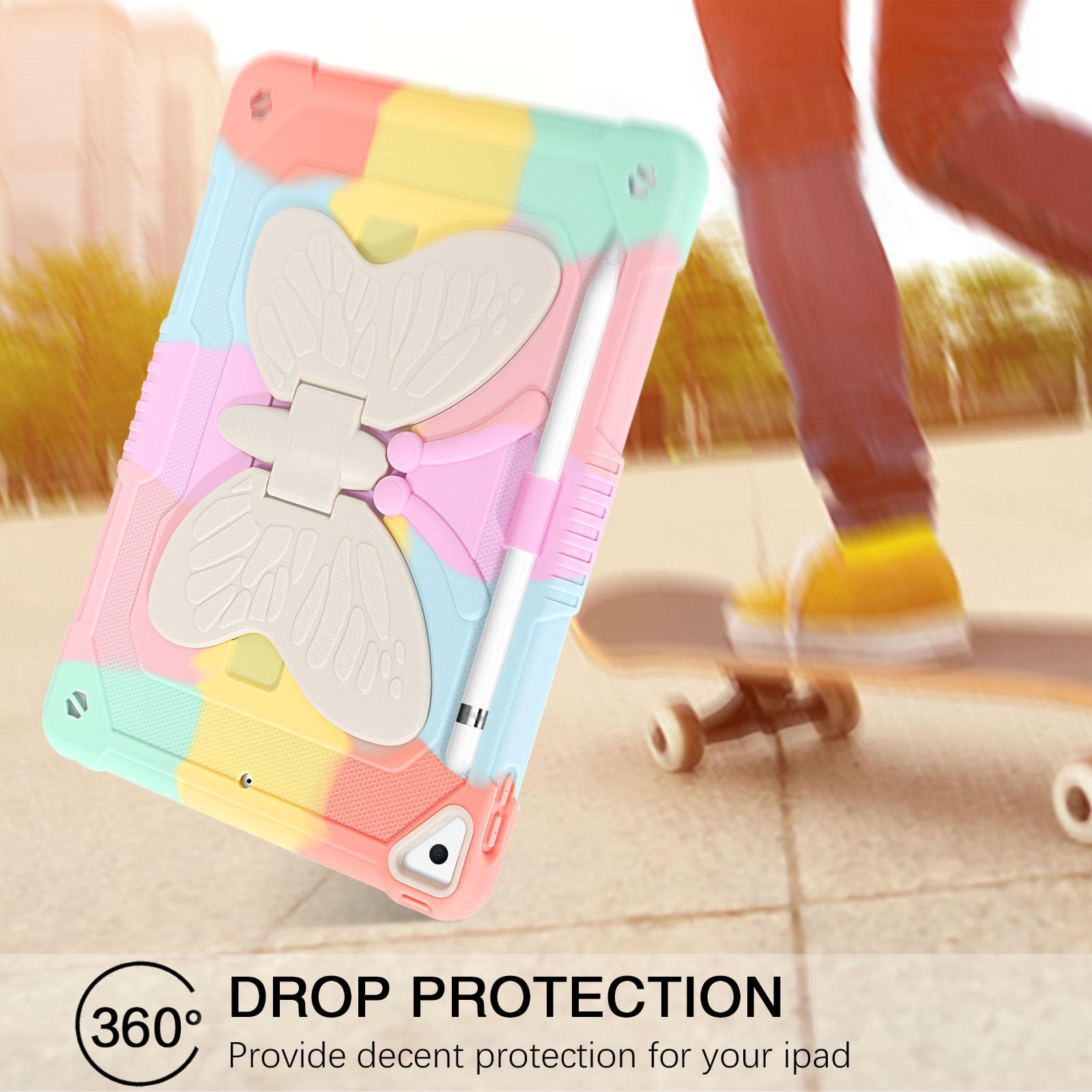 BENTOBEN Case for iPad 9th/8th/7th Gen with Butterfly Kickstand and Pencil Holder, 10.2" Pc Tpu Heavy Duty Hard Rugged Protective Cover for iPad 10.2 inch for Girls Women Kids