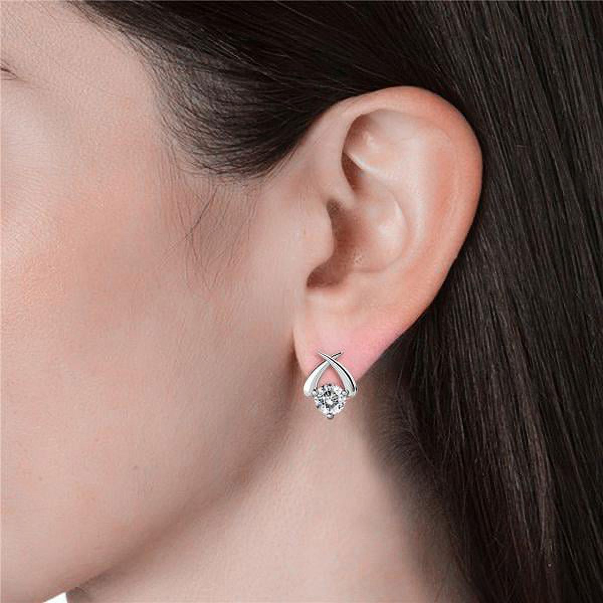 Cate & Chloe Eloise Modest Unique White Gold Stud Halo Earrings, 18k White Gold Plated Studs with Swarovski Crystals, Geometric Stud Earring Set Solitaire Round Cut Crystals - image 2 of 5