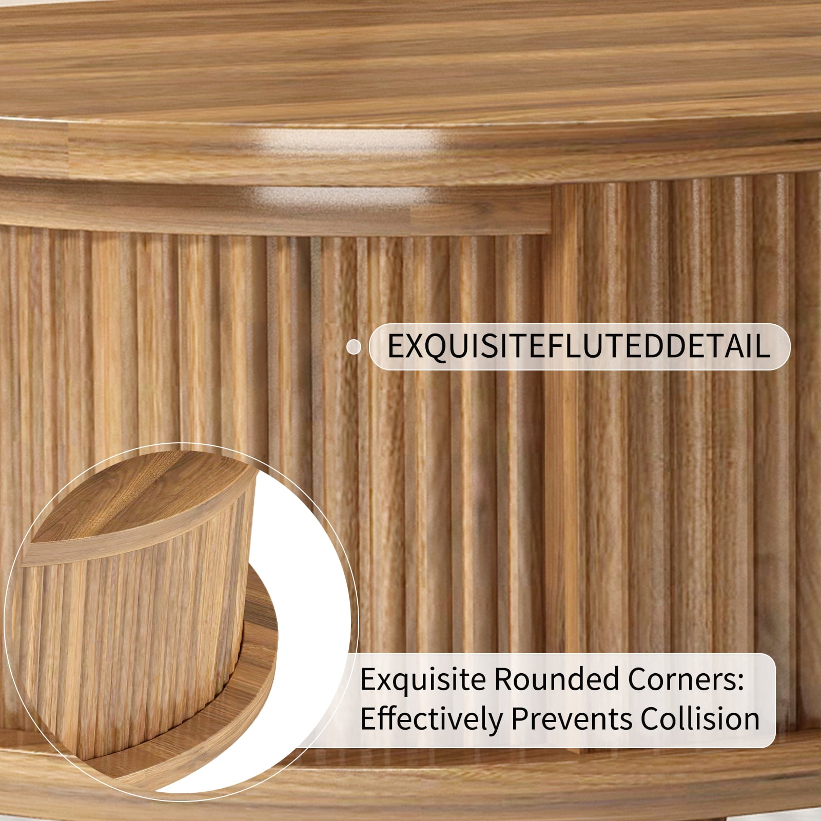 Hommoo Fluted Lift Top Coffee Table with Hidden Storage Compartments, Mid-Century Modern Oval Wooden Center Table for Living Room, Office & Small Spaces, Walnut