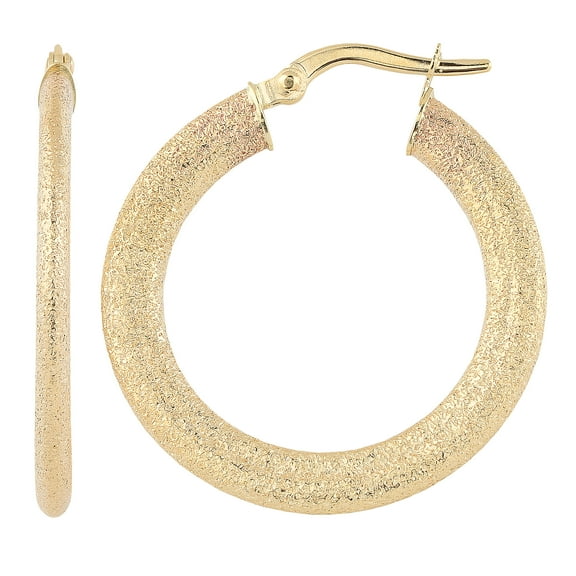 KoolJewelry 10k Yellow Gold 2x20mm Glass Blast Finish Flat Hoop Earrings
