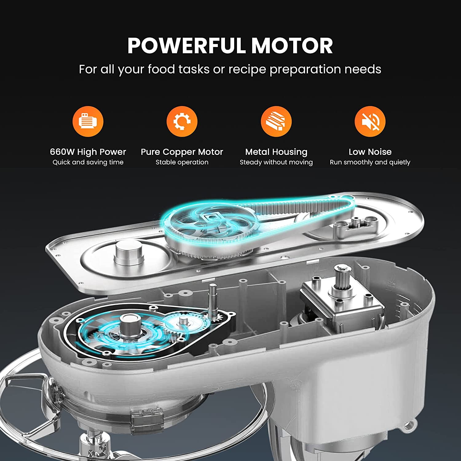 SPECSTAR Stand Mixer, 660W 10 Speed 6 Quart Tilt-Head Kitchen Electric Food Mixer with Beater, Dough Hook, Wire Whip and Egg Separator, Silver