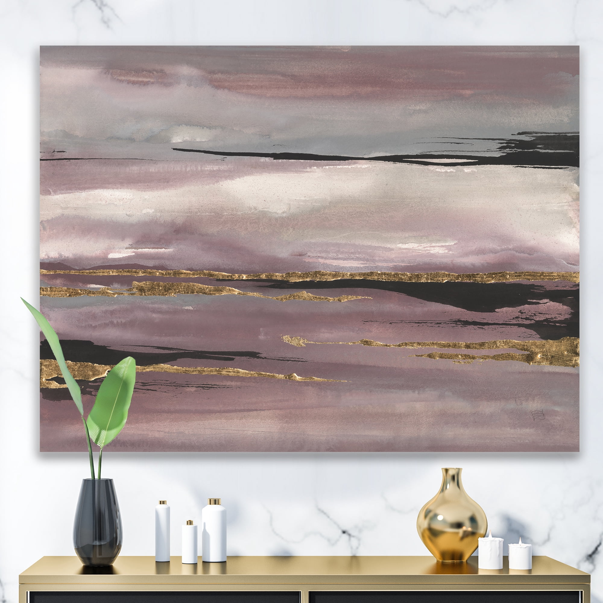 Designart 'Purple Glam Storm III' Glam & Shabby Chic Premium Canvas Wall Art