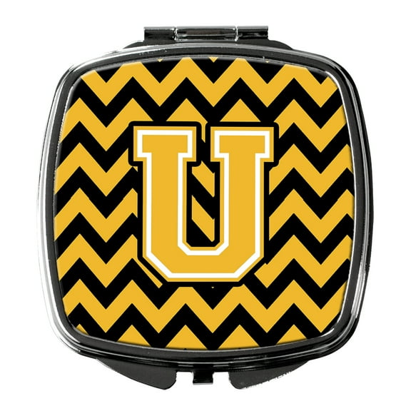 Letter U Chevron Black and Gold Compact Mirror