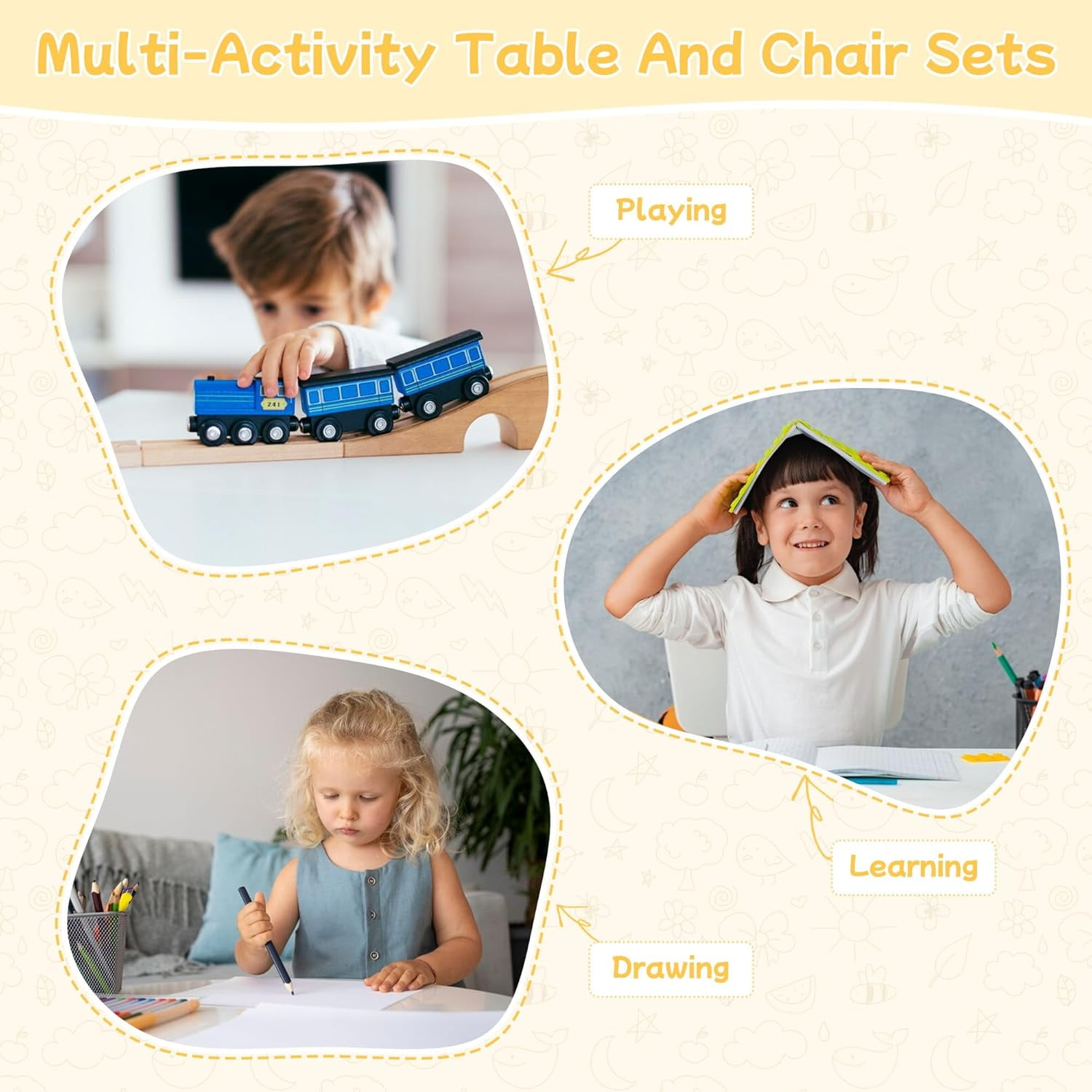 Sensory Table and Chair for Toddlers 2-8, Wood Kids Activity Table with Storage Bins, Toddler Play Table with Roll Holder for Drawing Paper, Kids Art Tables with Double-Sided Graffiti