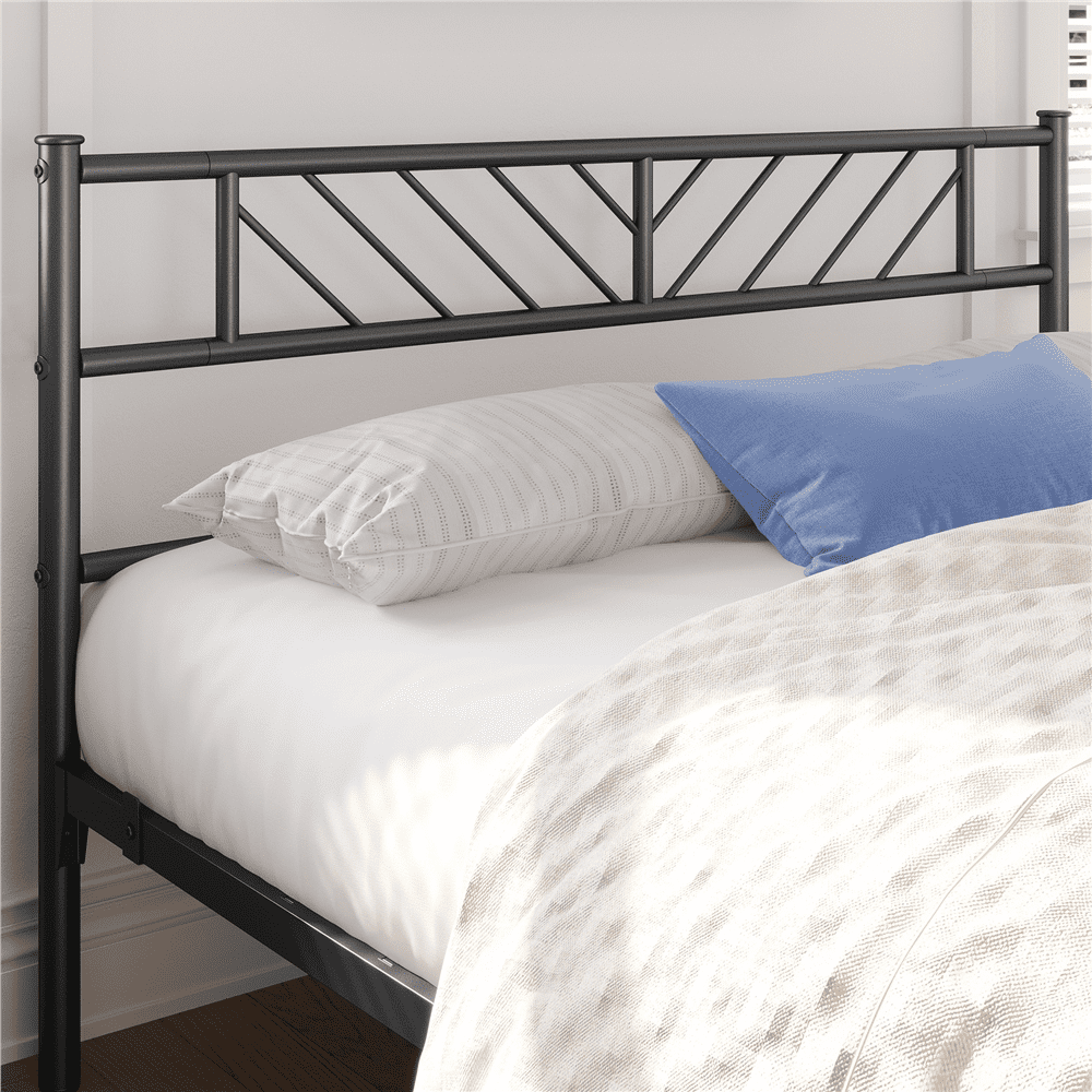 Renwick Justice Full Size Metal Platform Bed with Arrow Design, Adult, Black