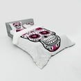 thumbnail image 3 of Sugar Skull Duvet Cover Set, Flowers and Hearts Swirls Cruciform Gothic Cultural Celebration Day, Bedding Set with Shams and Fitted Sheet, 3 Sizes, by Ambesonne, 3 of 3
