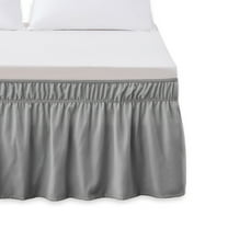 Elegant Comfort Luxury Wrinkle Resistant -Wrap Around Style- Elastic Bed Wrap Ruffled Bed Skirt 16inch Drop, Queen/King, Gray