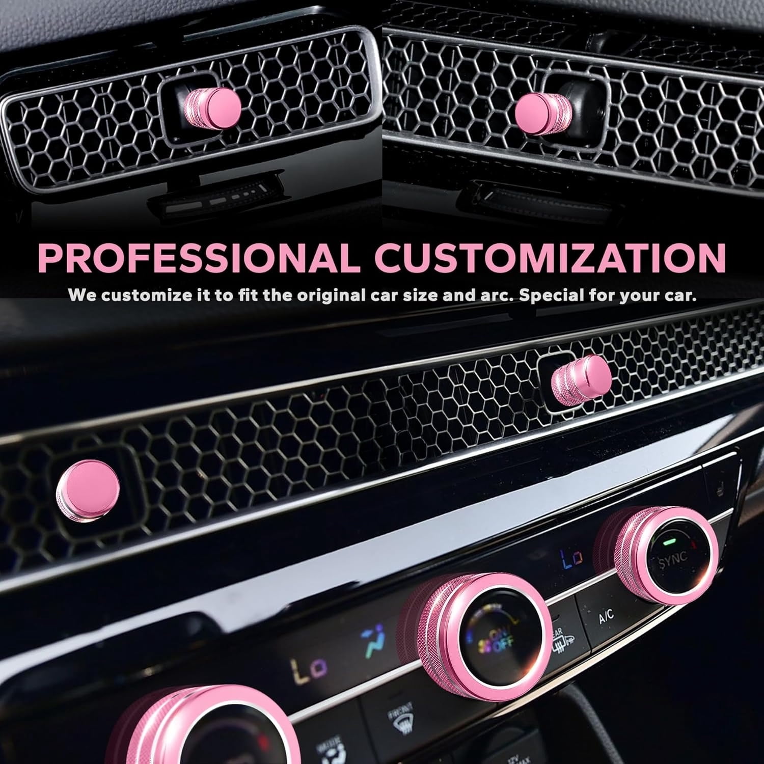 chasenew for Honda Civic 2022-2026 Accessories, CRV 2023-2026 & Acura Ingetra 2023-2025 (Fit 7" Screen/ 1 Audio Knob), 10pcs Knob Cover Kit - Push Start, Audio, AC & Air Vent (Pink)