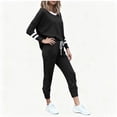 thumbnail image 4 of Womens Plus Size Casual Sweatsuit Set with Striped Sleeve Top and Jogger Pants for Lounging and Outdoor Black M, 4 of 8