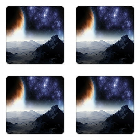 

Outer Space Coaster Set of 4 Science Fiction of Galaxy Nature Milkyway Atmosphere Planet Abstract Square Hardboard Gloss Coasters Standard Size Purple Black Orange by Ambesonne