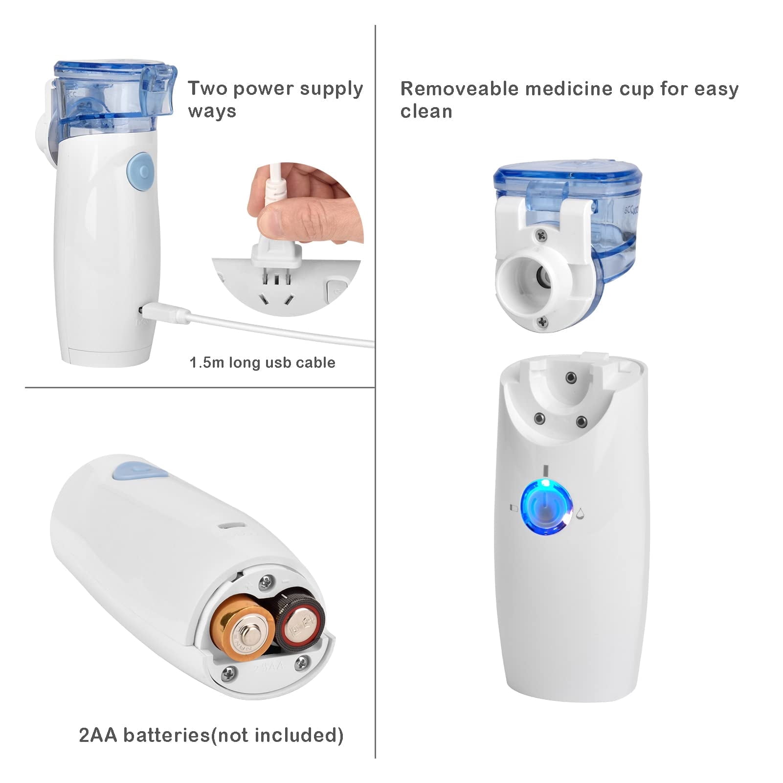 Portable 5-Micron Personal Humidifier - USB-Powered, Ultra-Quiet, for Office, Car, Bedroom, and Travel - Blue