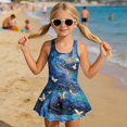 thumbnail image 3 of Tutolipy Butterfly Galaxy Print Sleeveless Bathing Suit, Skirt Wide Straps Girls Swimsuit One Piece for Summer, Size 12-13 Years, 3 of 8