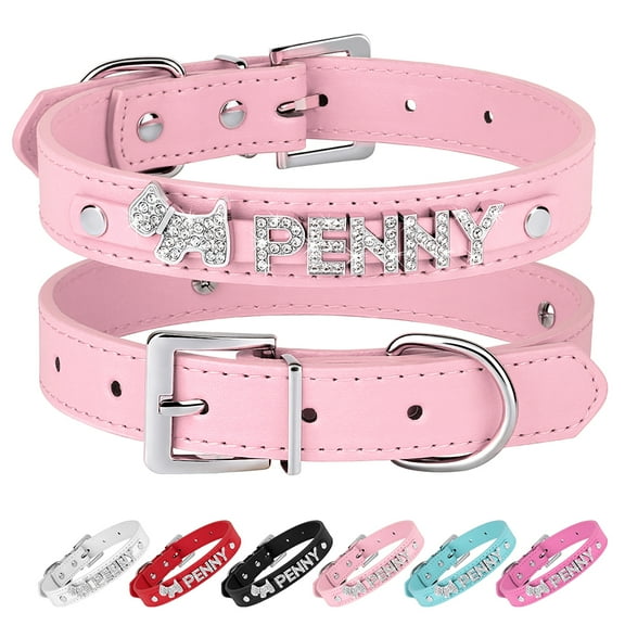 Pet Artist Personalized Dog Cat Collar DIY Name Letter Small Pet Puppy Bling PU Leather