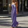 thumbnail image 6 of Hurxie Women Casual Loose Long Bib Pants Wide Leg Jumpsuits Baggy Cotton Rompers Overalls with Pockets Purple,S, 6 of 7