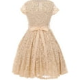 thumbnail image 2 of Little Girl Cap Sleeve Lace Skater Stone Belt Flower Girls Dresses (19JK88S) Champagne 2, 2 of 4