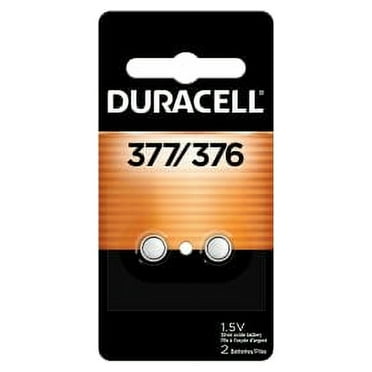 Duracell 376/377 Silver Oxide Button Battery, 2 Count Pack, 376/377 1.5 Volt Battery, Long-Lasting for Watches, Medical Devices, Calculators, and More