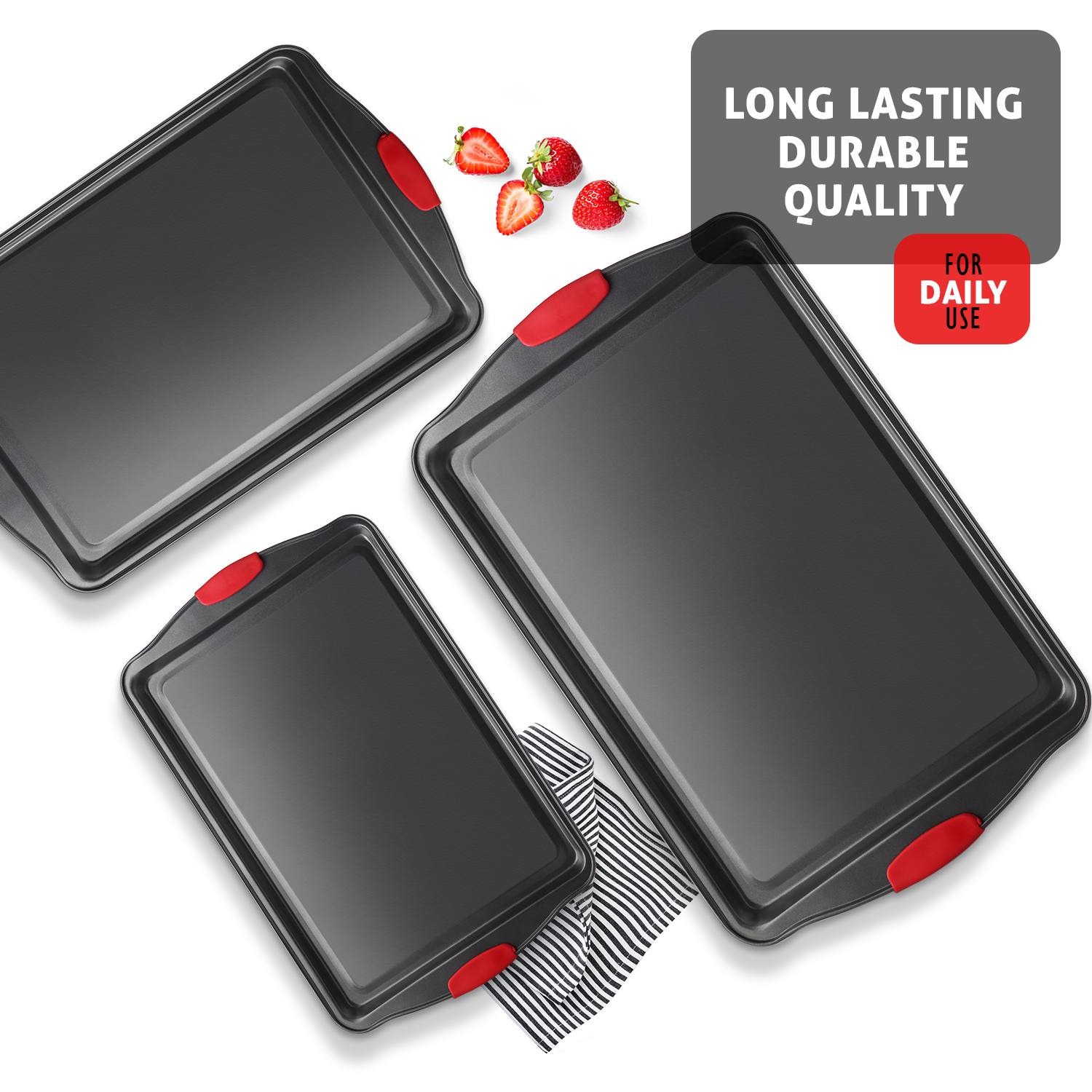 Joytable 3-Piece Nonstick Baking Sheet Set, Black photo 2