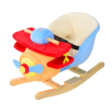Kids Plush Ride On Rocking Horse Airplane Chair With Nursery Rhyme Sounds