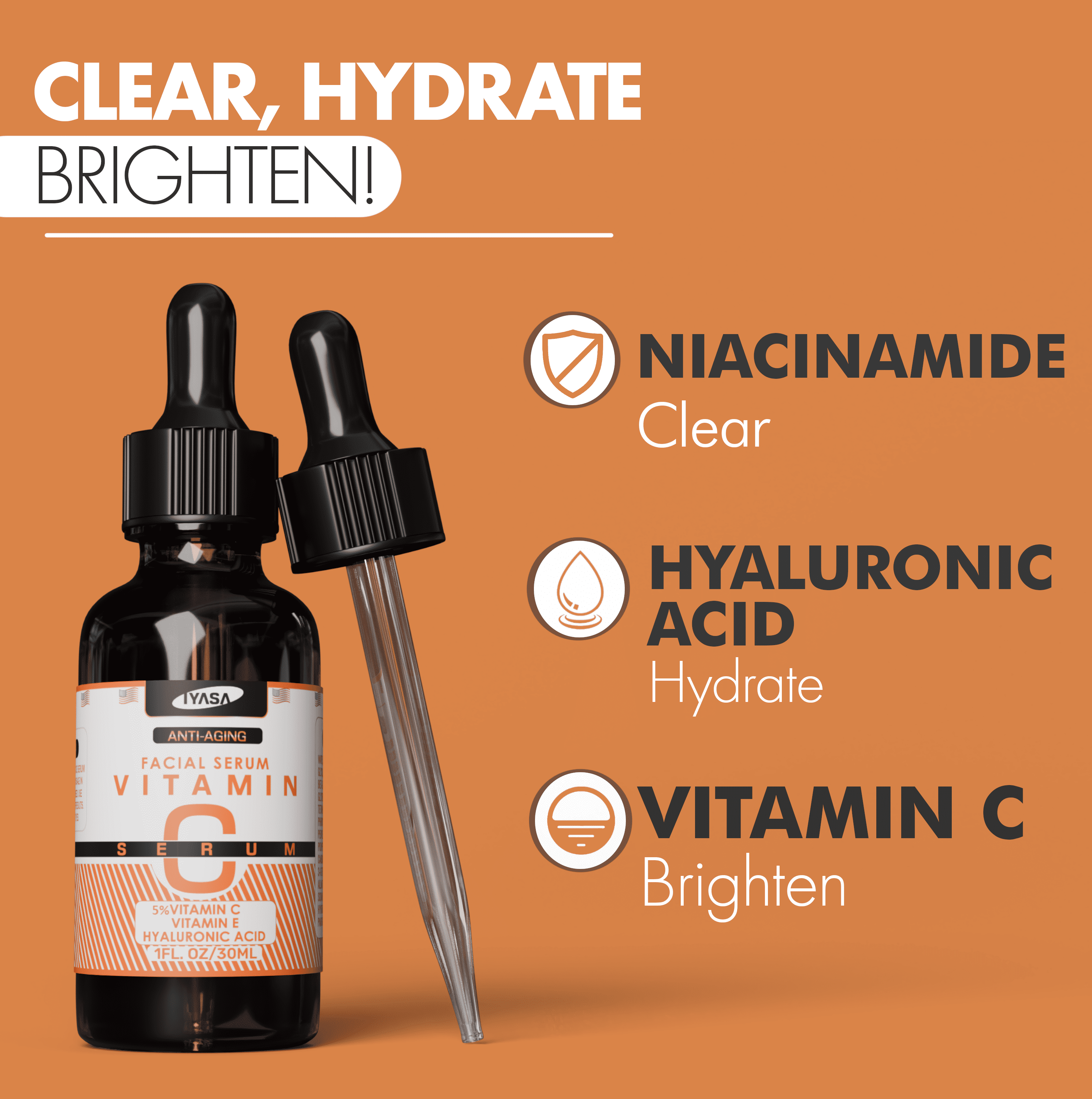 Premium 5% Vitamin C Serum For Face with Hyaluronic Acid, Retinol & Amino Acids - Boost Skin Collagen,Hydrate & Plump Skin, Anti Aging & Wrinkle Facial Serum 30ml
