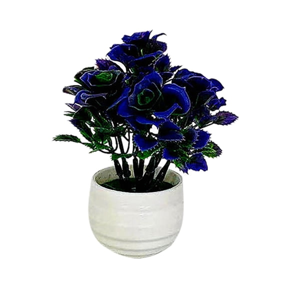 WMGHA Artificial Plants & Flowers in Plastic White Pot Black Roses Artificial Flowers Potted Plant Spring Decor for Centerpiece Table Decorations Home Office Desk Decor,5 Inch
