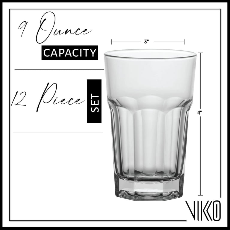 Vikko 9 Ounce Drinking Glass: Tumblers & Water Glasses - Thick Glassware  Drinking Glasses Set of 12 - Kitchen Water Glass also for Orange Juice, Ice