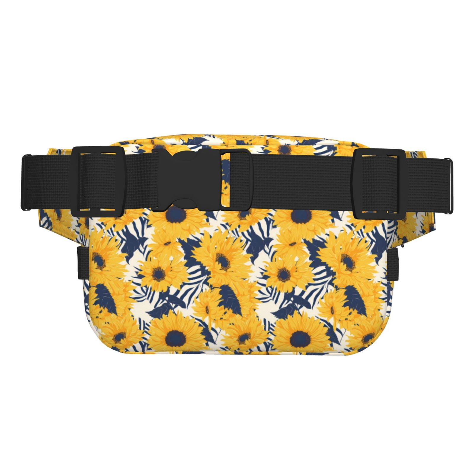 Picia Blue Striped Sunflower Print Square Double-Layer Waist Bag Mini Adjustable Waist Belt Bag Exercise Running Travel Hiking
