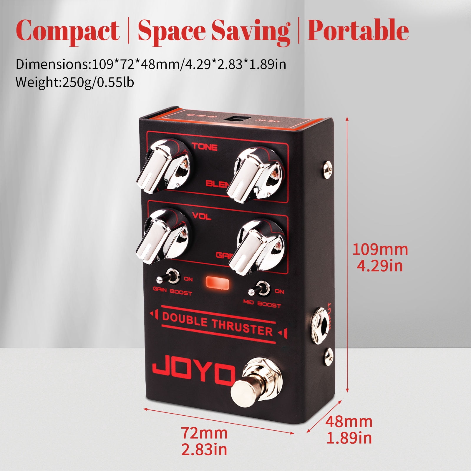 JOYO R-28 High Gain Overdrive Guitar Bass Pedal with Mid/High Frequency Gain Boost