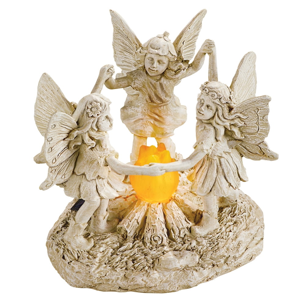 Solar Fairy Dance Outdoor Garden Statue Decor, Lighted Fire, Holding Hands for Yard, Lawn,... by Collections Etc