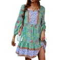 thumbnail image 1 of Txlixc Vestido de mujer, 3 / 4 - Manga V - neck, con flecos y flecos, vestido de estilo bohemio impreso Txlixc moda, 1 of 7