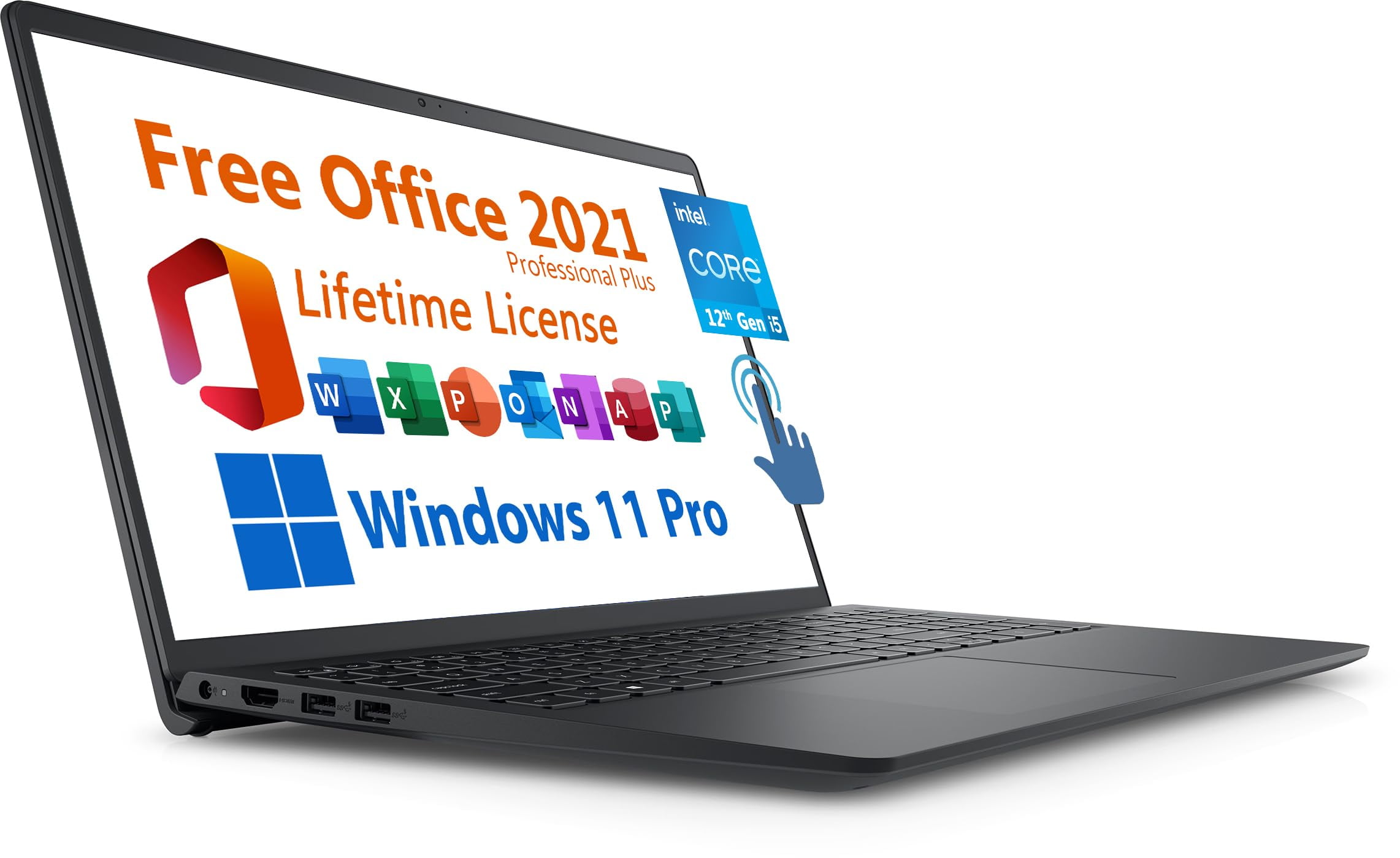 Dell 2024 Inspiron 15 Business Laptop, Free Microsoft Office 2021 with Lifetime License, 15.6" Touchscreen FHD, Intel 10-Core i5-1235U 4.4 GHz, 16GB DDR4 RAM, 512GB PCIe SSD, Windows 11 Pro, Black