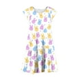 thumbnail image 5 of Girls Easter Clothes Ruffle Tiered Dress Fly Sleeve Crew Neck Cute Bunny Eggs Print Spring Holiday Short Dress (10-11 Years, Easter #A), 5 of 5