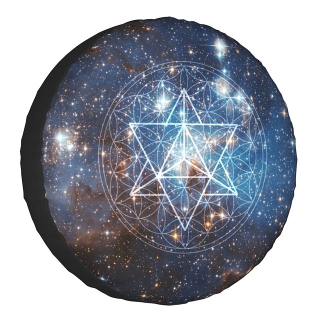Flower Of Life Mandala Noir Or Housse de Pneu de Rechange pour RV SUV Remorque Géométrie Sacrée Protection de Roue de Voiture
