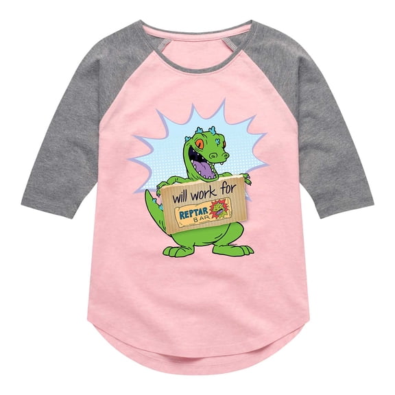 Rugrats - Reptar Work - Toddler And Youth Girls Raglan Graphic T-Shirt
